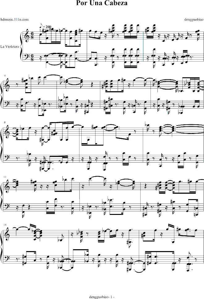 piano sheet music por una cabeza www gangqinpu com por una cabeza piano sheet music