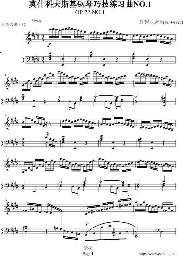 72 no.1,练习曲op.72 no.1钢琴谱,练习曲op.