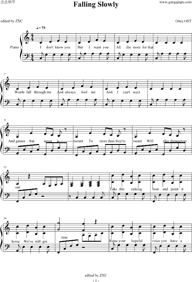 stephan stahl falling slowly sheet music piano