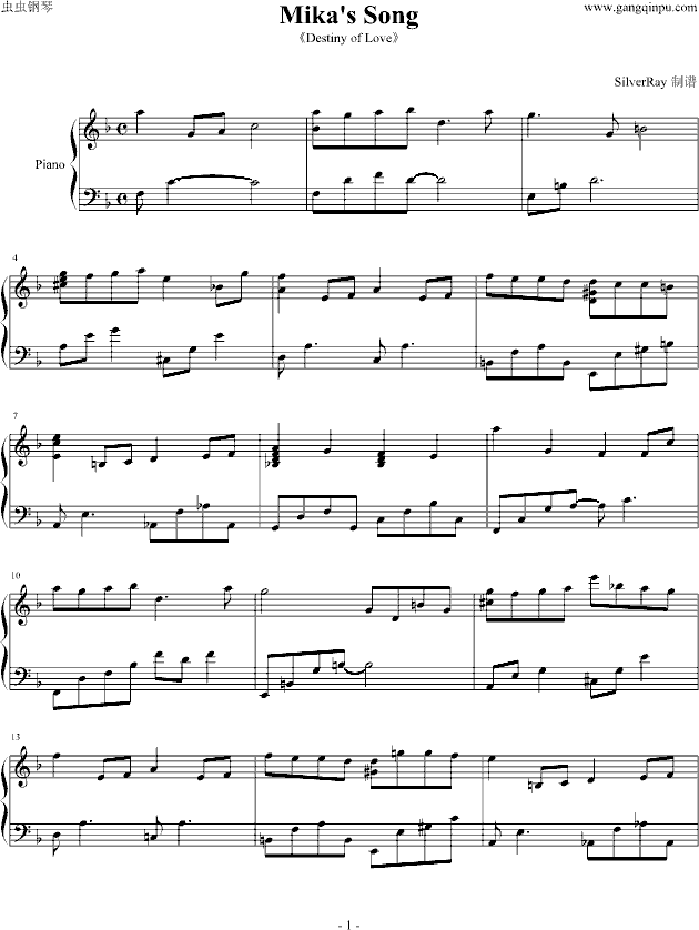 Song song sheet music : piano sheet music -Mika's Song - www.gangqinpu.com