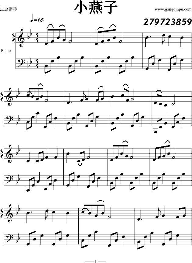 小燕子钢琴谱-中国名曲-虫虫钢琴谱免费下载图片