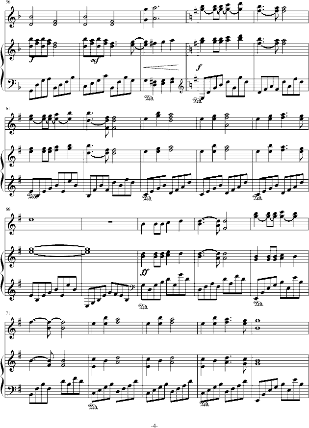 虫儿飞钢琴曲谱数字谱_虫儿飞钢琴双手数字谱