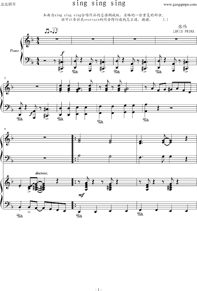 歌曲singsingsing简谱_歌曲简谱