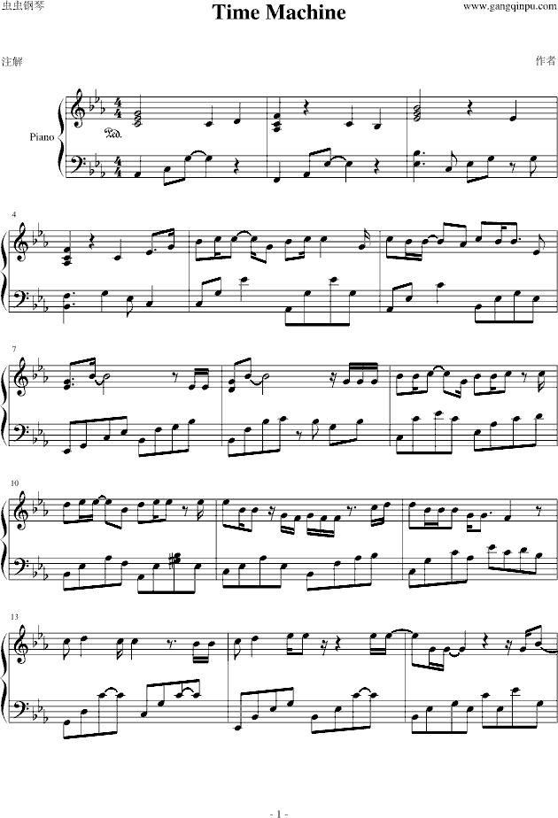 Time machine，Time machine钢琴谱，Time machine钢琴谱网，Time machine钢琴谱大全，虫虫钢琴谱下载