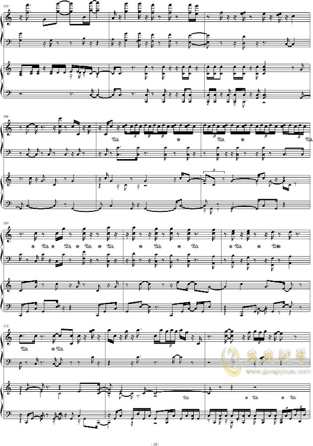 钢琴曲谱上下两行差几个八度_钢琴简单曲谱