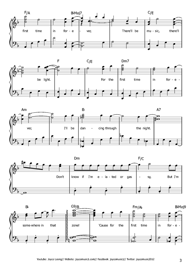 for the first time forever，for the first time forever钢琴谱，for the first time foreverF调钢琴谱，for the