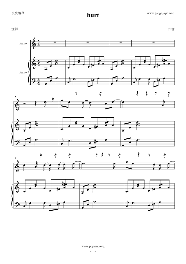 hurt me钢琴简谱,rememberme钢琴简谱 hurt-johnny cash