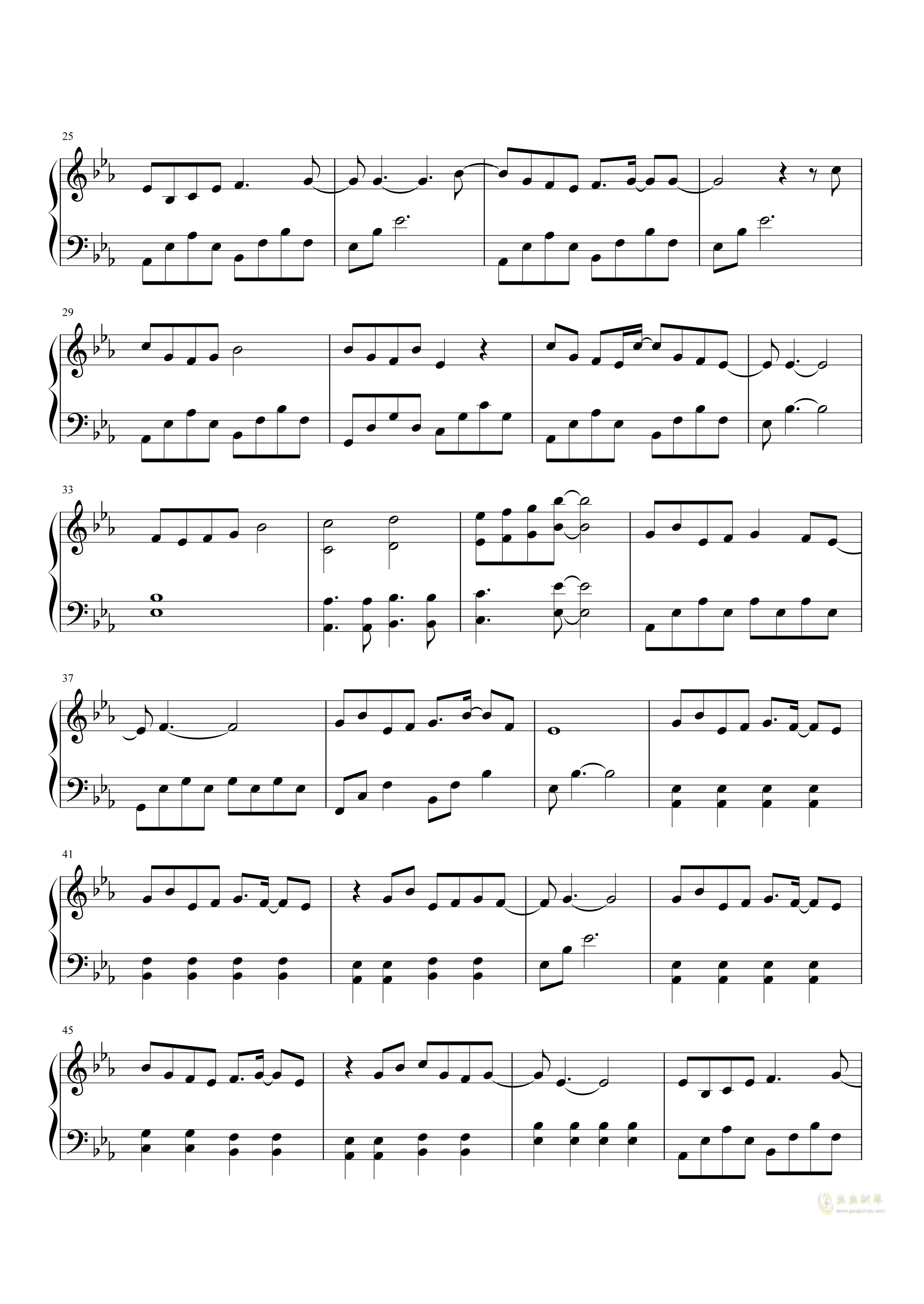 简化版《天若有情》钢琴谱 - 初学者最易上手 - 云狗蛋带指法钢琴谱子 - 钢琴简谱