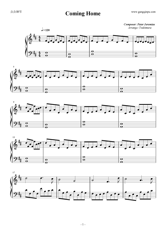 coming home钢琴谱,cominghome钢琴曲简谱 peter jeremias - coming home钢琴谱 第1页