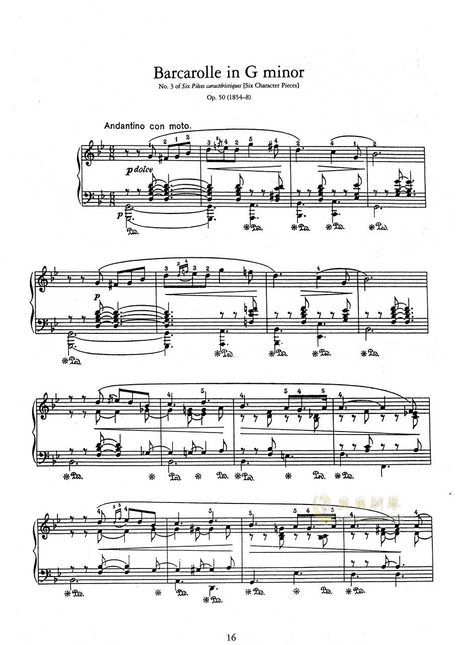 吉他谱 名人名曲>安东 鲁宾斯坦 g小调船歌 op.50 no.