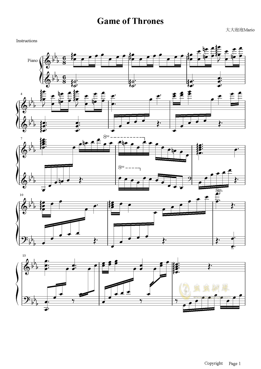 权游配乐曲谱_钢琴简单曲谱