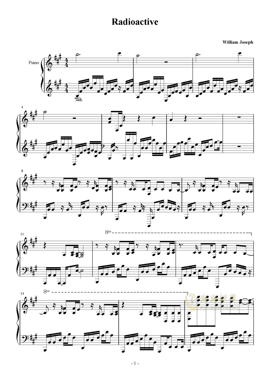 piano sheet music radioactive william joseph www gangqinpu com william joseph sheet music