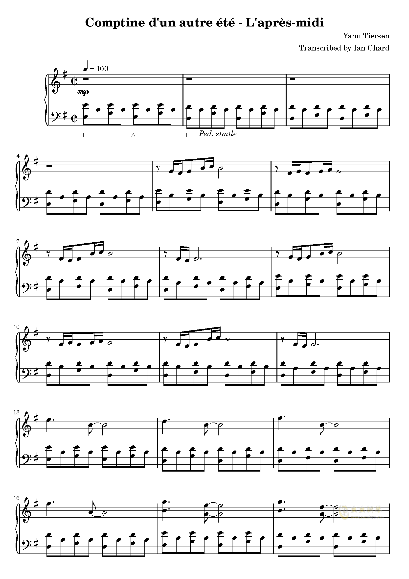 吉他谱 影视动漫  >>comptine d'un autre été : l&apos