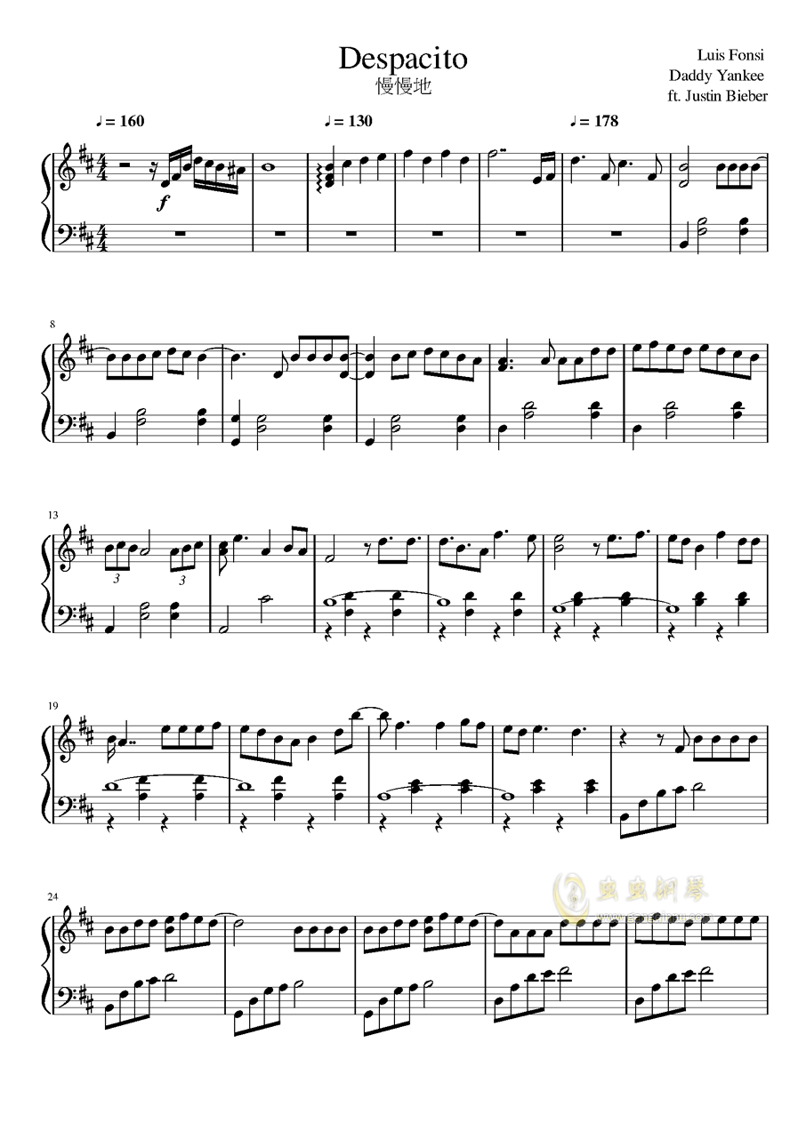 despacito钢琴谱_d调独奏谱_luis fonsi/erika ender