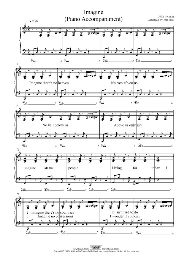 imagine (约翰·列农),imagine (约翰·列农)钢琴谱,imagine (约翰