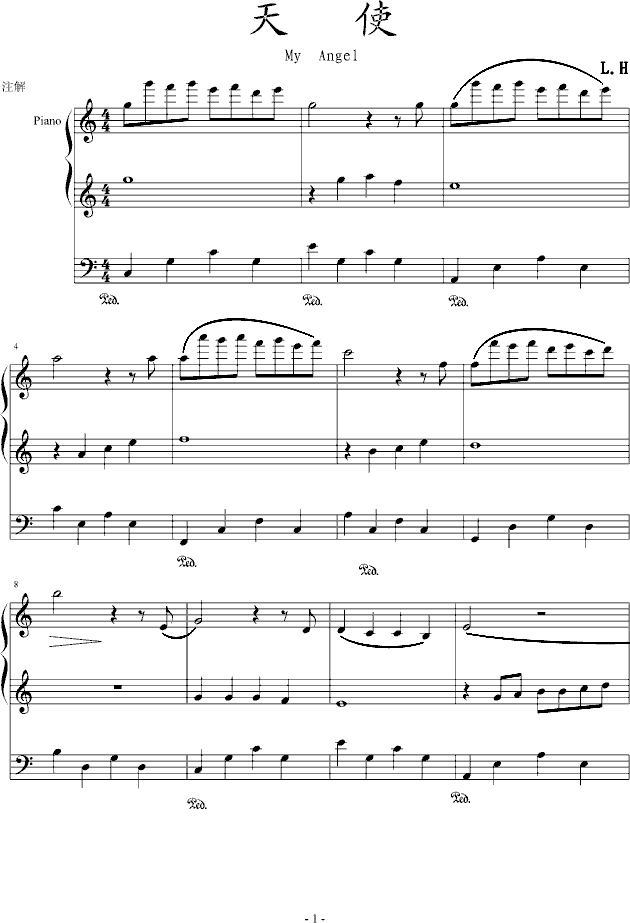 天使,天使钢琴谱,天使-钢琴谱,天使钢琴谱大全,虫虫钢琴谱下载-www.