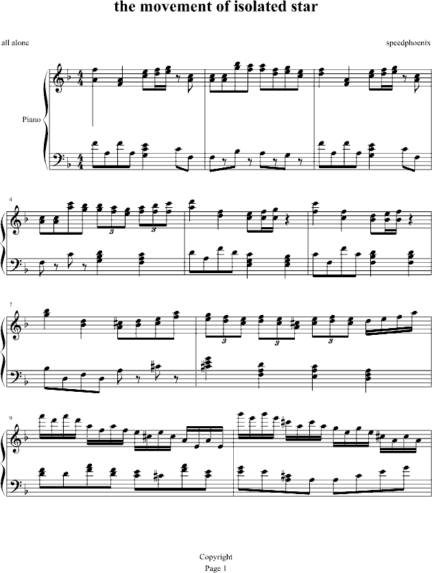 孤星-钢琴谱(钢琴曲)-speedphoenix-虫虫钢琴谱免费下载