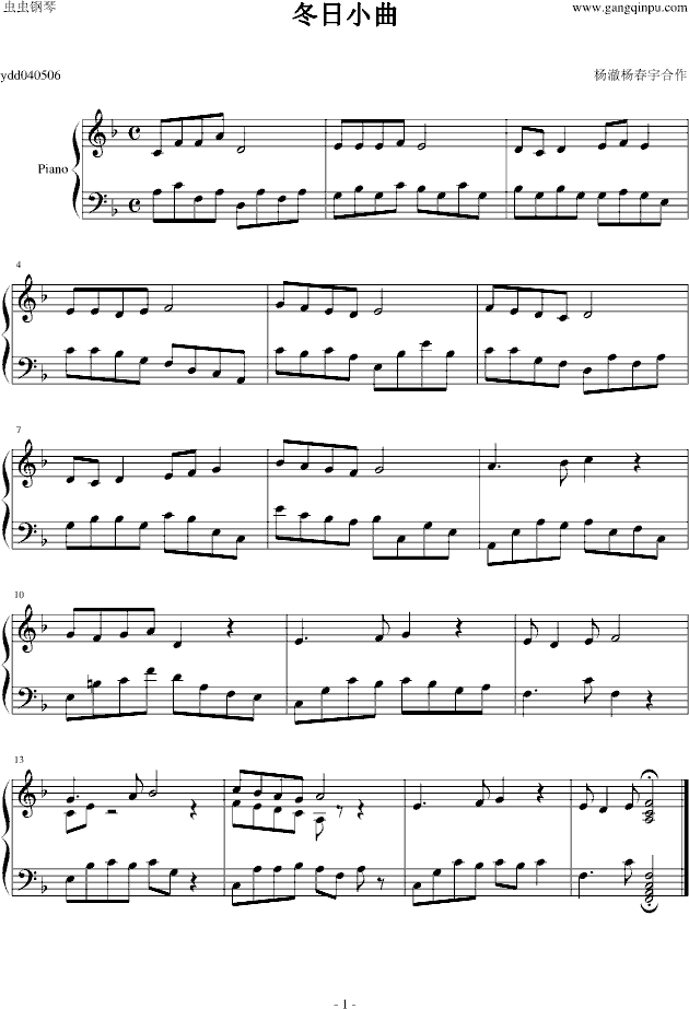 冬日小曲,冬日小曲钢琴谱,冬日小曲调钢琴谱,冬日小曲钢琴谱大全,虫虫