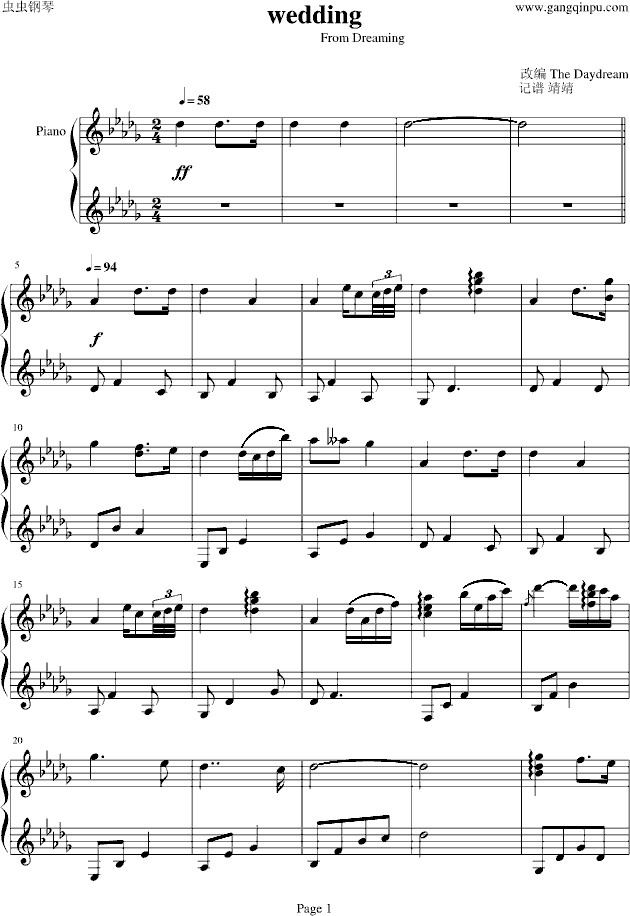 wedding钢琴谱-小pam来也-虫虫钢琴