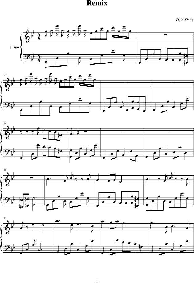 remix钢琴谱_bb调独奏谱_strewart_钢琴独奏视频_原版钢琴谱_虫虫钢琴