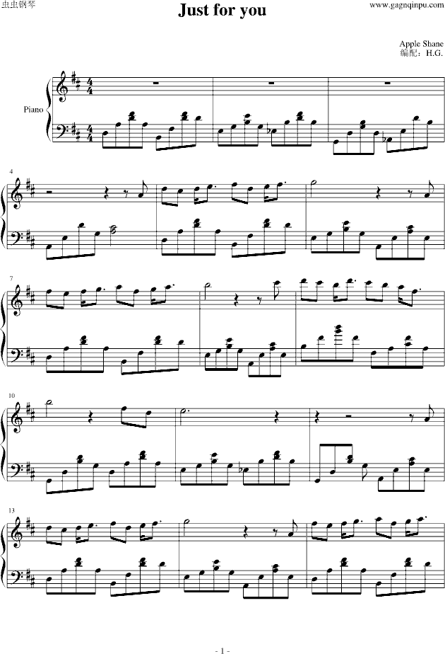 just for u钢琴谱-血腥残阳-虫虫钢琴