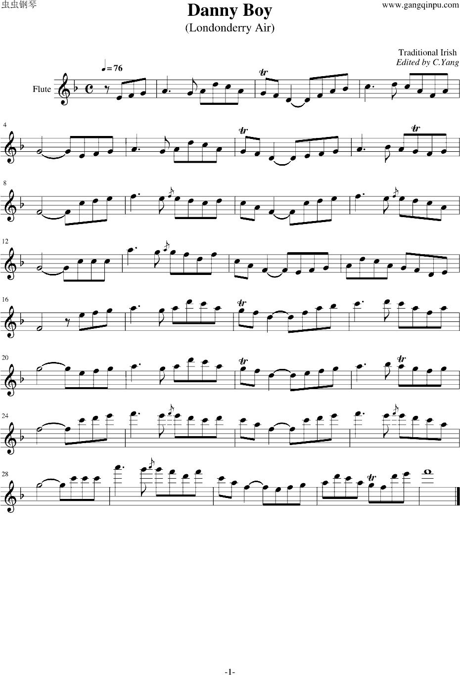 danny boy (丹尼男孩)钢琴谱_f调独奏谱__钢琴独奏视频_原版钢琴谱