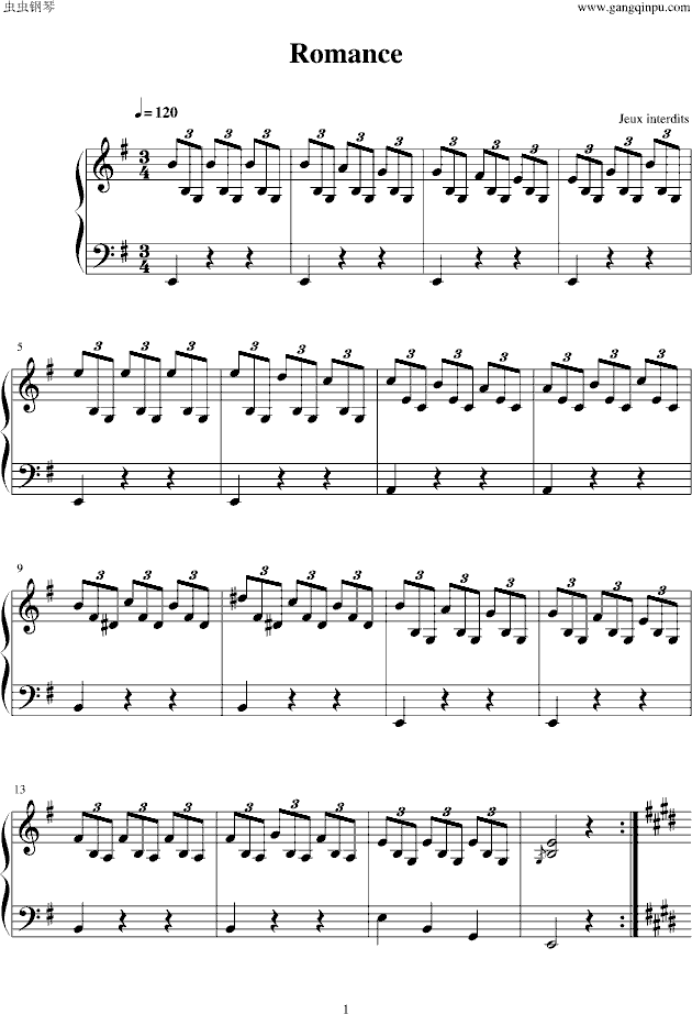 (jeux interdits)钢琴谱,完全吉他原版钢琴romance (jeux in