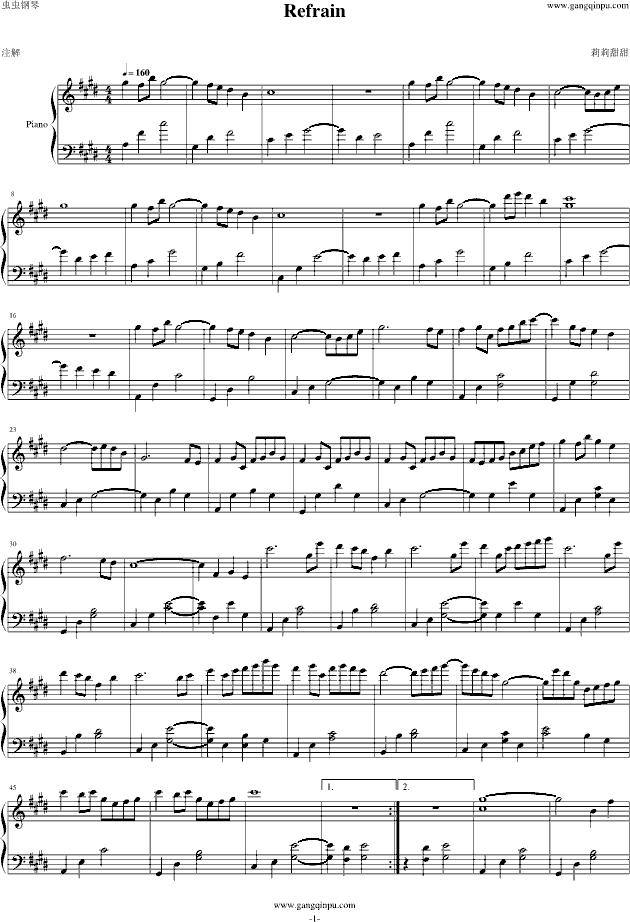 refrain钢琴谱-流水繁花-虫虫乐谱