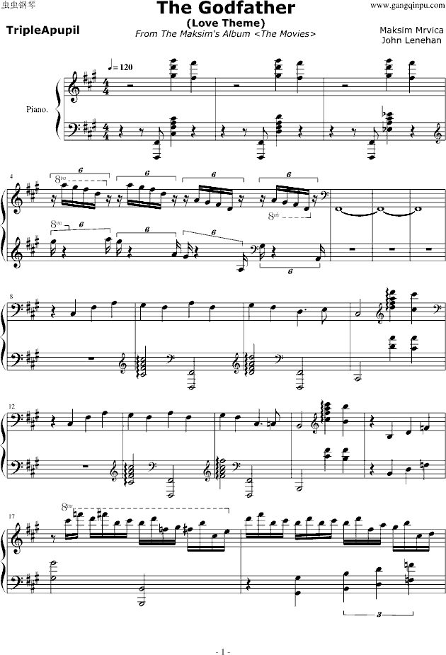 教父-the godfather钢琴谱-tripleapupil-虫虫钢琴