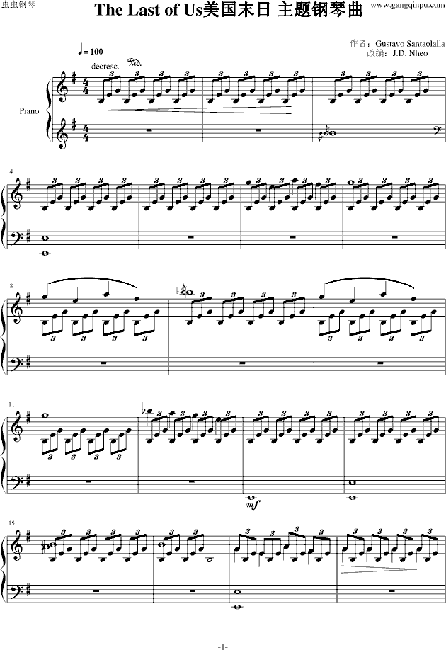 美国末日the last of us主题曲 钢琴版钢琴谱-nheo-虫虫乐谱