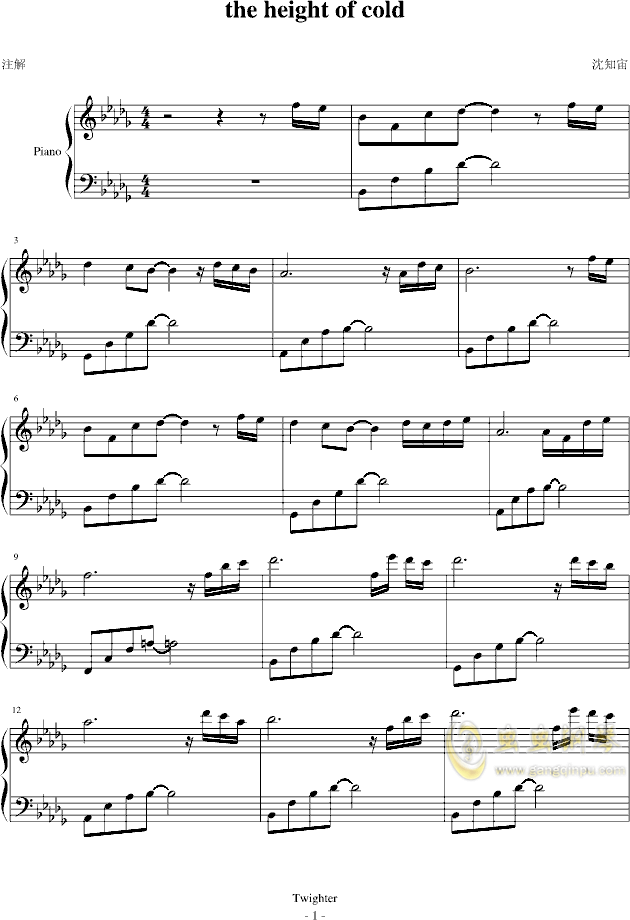 the height of cold,the height of cold钢琴谱,the height of colddb