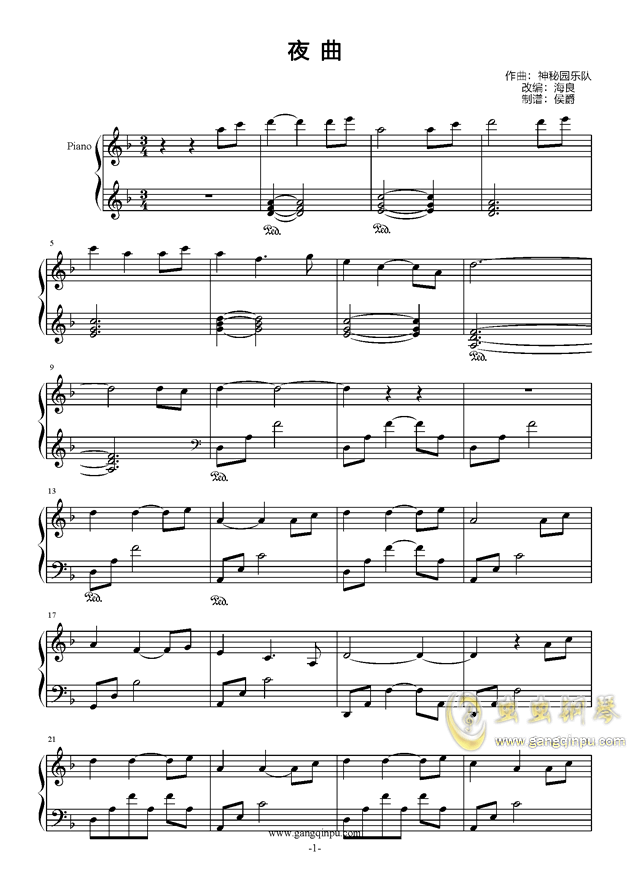 神秘园夜曲简谱_神秘园 夜曲钢琴谱 Bb调独奏谱 神秘园乐队 钢琴独奏视频 原版钢琴谱 乐谱 曲谱 五线谱 六线谱 高清免费下载(2)