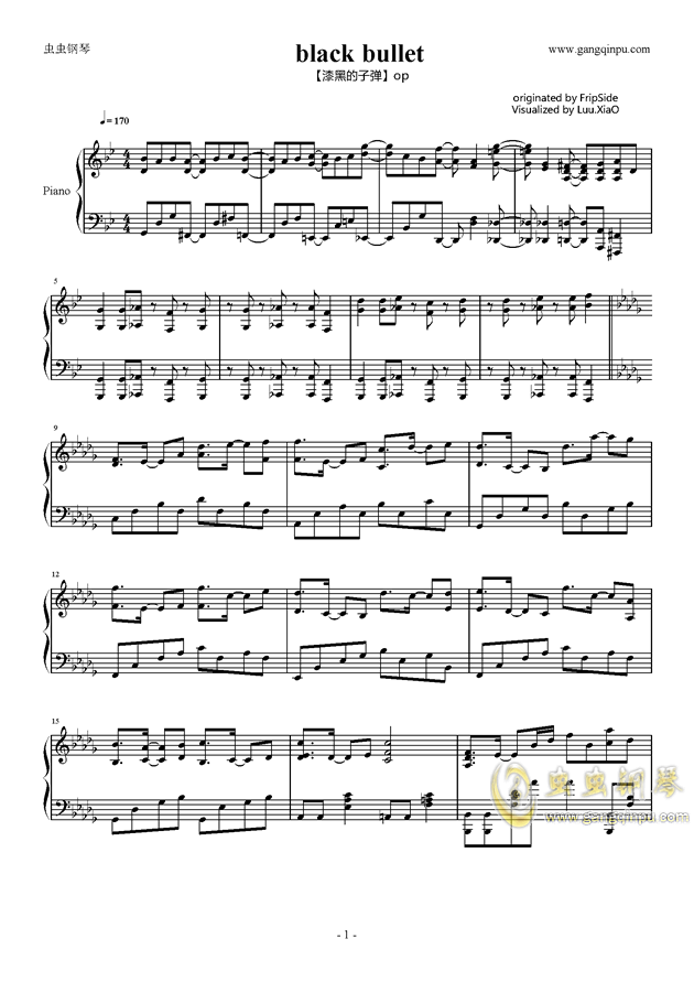 Piano Sheet Music Black Bullet 漆黑的子弹 Op Www Gangqinpu Com Piano Sheet Music Black Bullet 漆黑的子弹 Op Www Gangqinpu Com