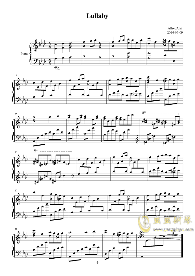 lullaby,lullaby钢琴谱,lullabyab调钢琴谱,lullaby钢琴谱大全,虫虫