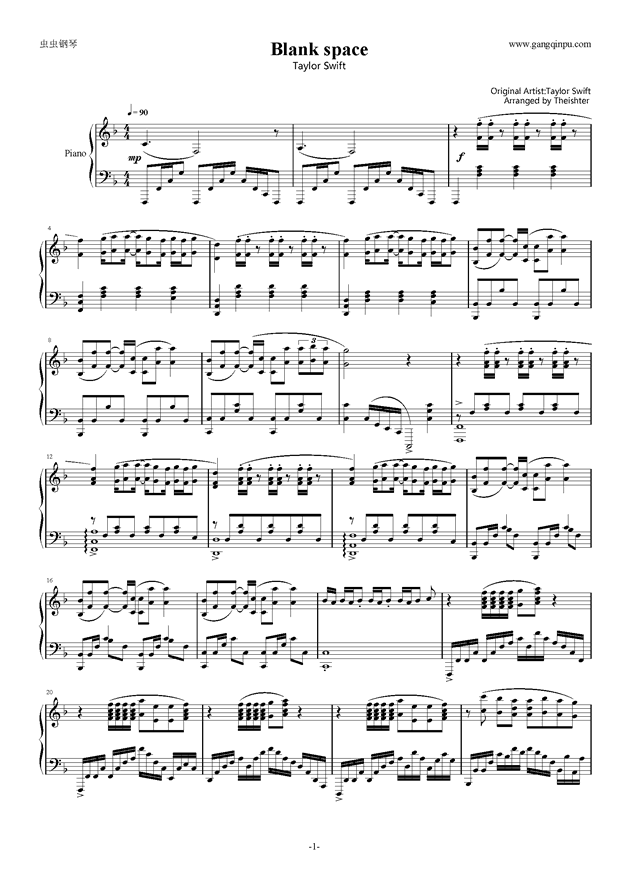 【taylor swift】blank space,【taylor swift】blank space钢琴谱