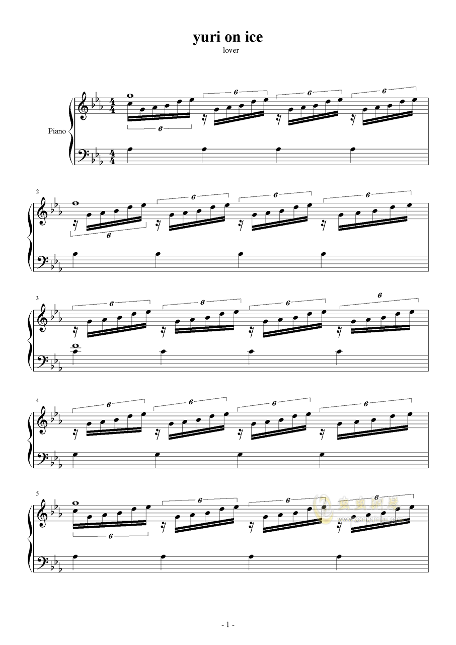 Yuri On Ice钢琴谱 Eb调独奏谱 冰上的尤里 钢琴独奏视频 原版钢琴谱 虫虫钢琴 钢琴谱 钢琴曲 乐谱 曲谱 五线谱 六线谱 高清免费下载