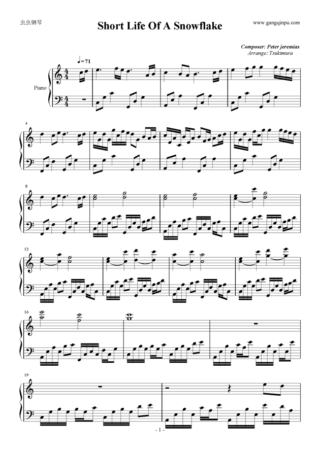 peter jeremias - short life of a snowflake钢琴谱-c调-虫虫钢琴