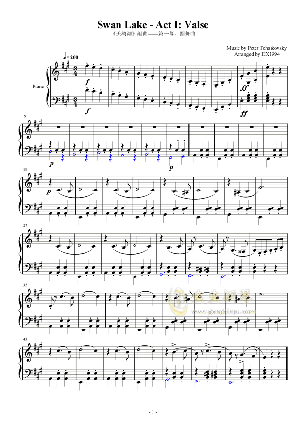 swan lake-act i:valse (天鹅湖-第一幕:圆舞曲)钢琴谱,swan lake-act