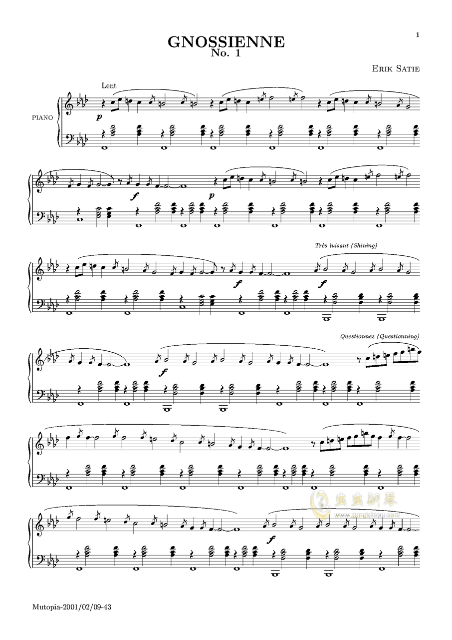 萨蒂 玄秘曲 第一首