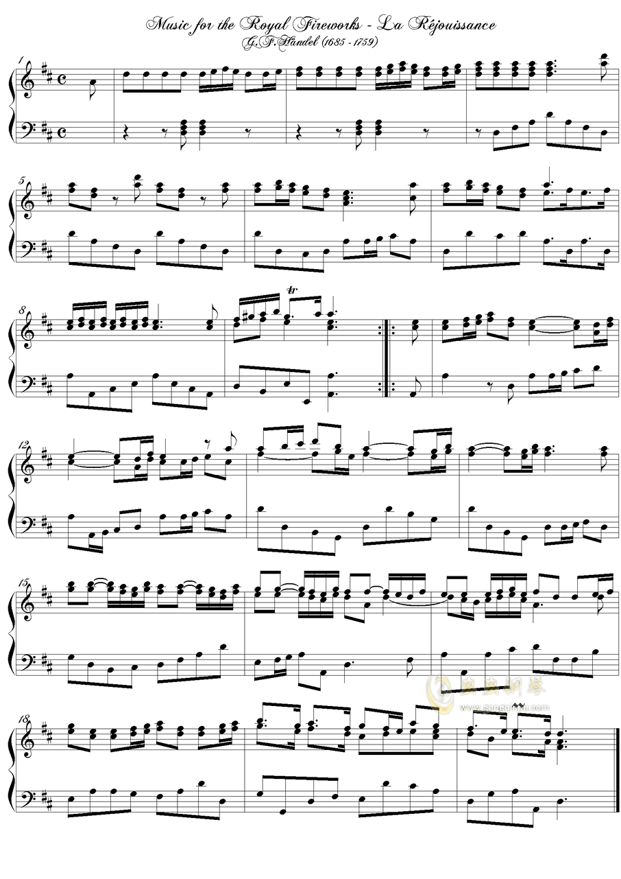 亨德尔 欢庆 选自皇家烟火音乐钢琴谱-壁炉山庄叙事曲-虫虫钢琴
