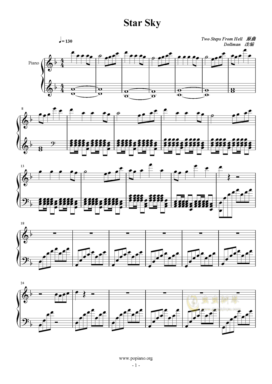 star sky钢琴谱图片