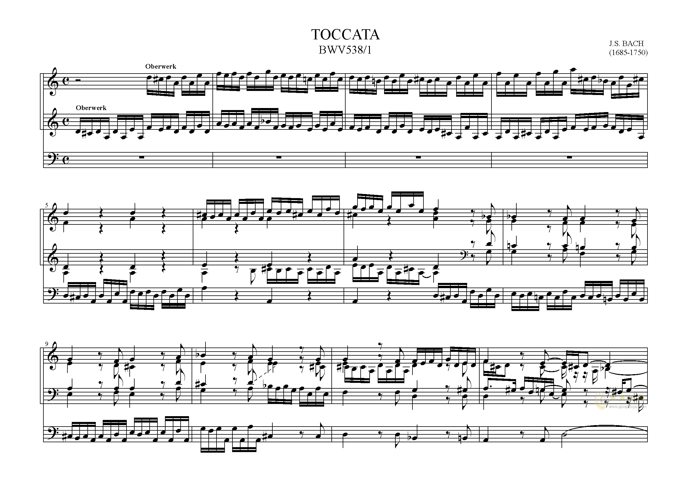 巴赫d小调托卡塔 bwv538,巴赫 d小调托卡塔 bwv538钢琴谱,巴赫 d小调