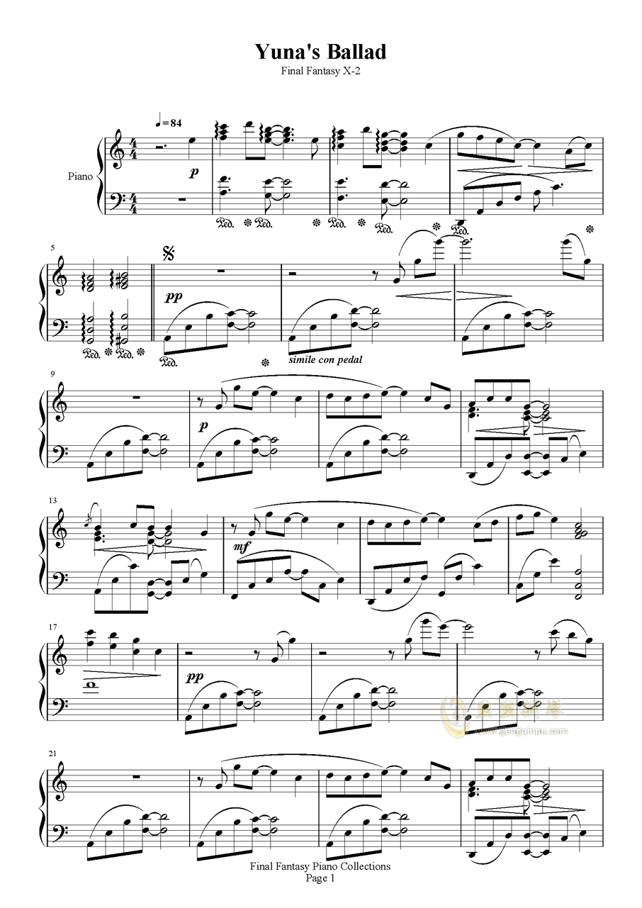 yunas ballad钢琴谱-c调-虫虫钢琴