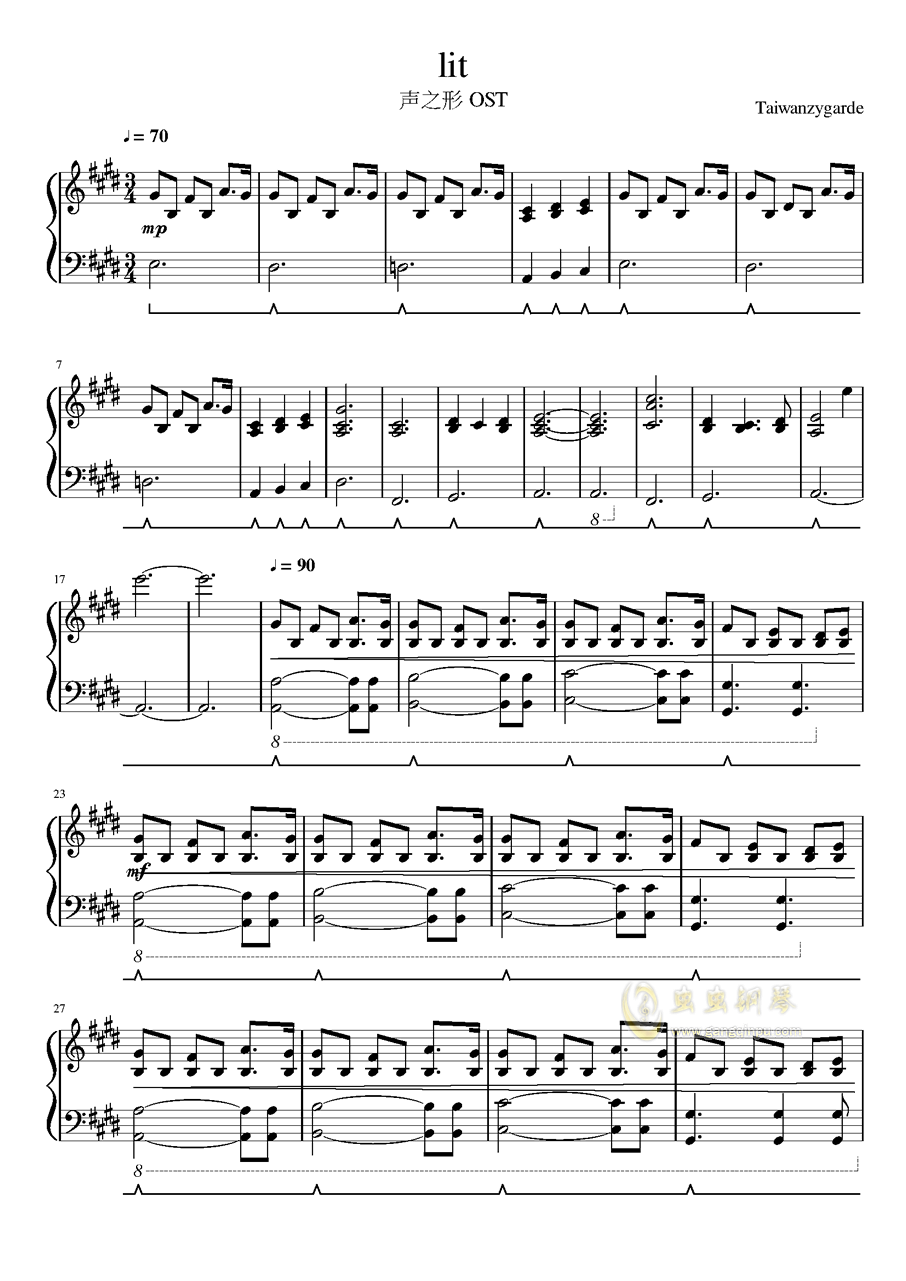 声之形slt钢琴数字谱图片