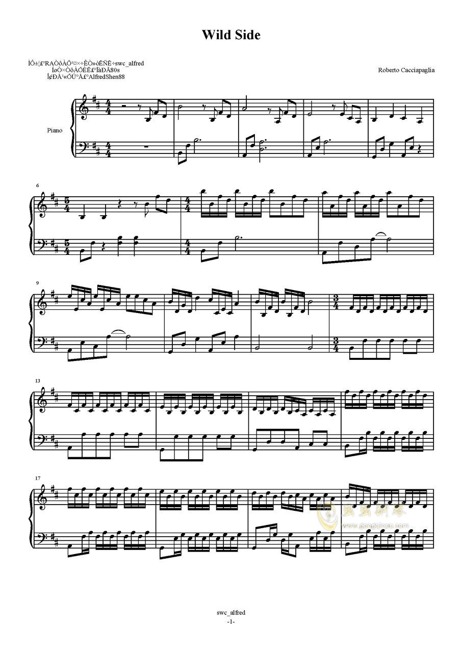 钢琴谱:wild side
