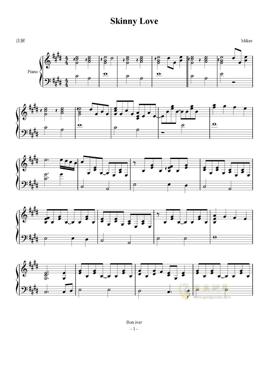 skinny love钢琴谱-mikesqi-虫虫钢琴
