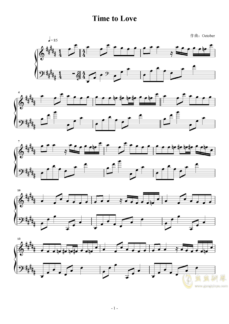 time to love钢琴谱_b调独奏谱_october_钢琴独奏视频_原版钢琴谱