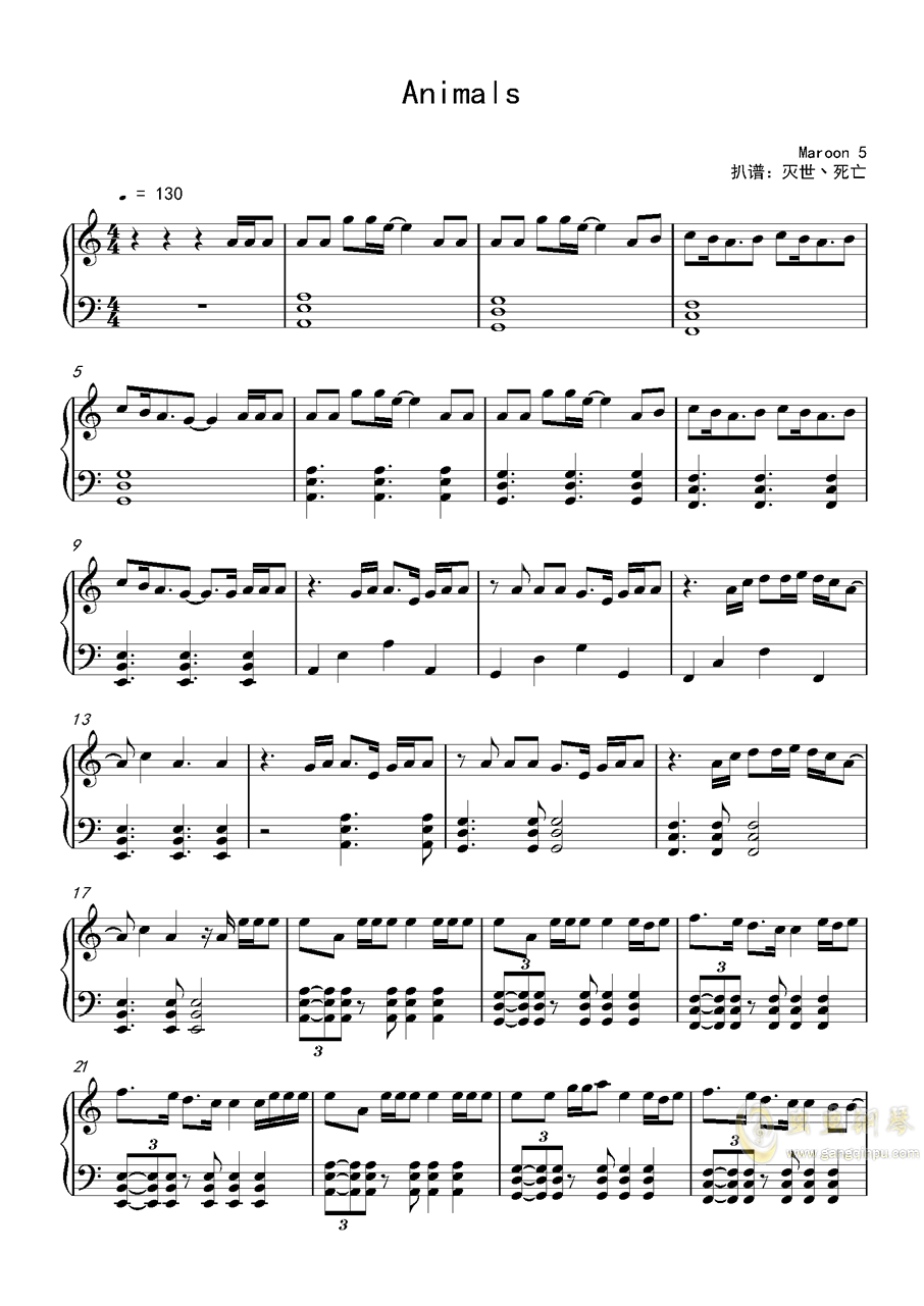 animals钢琴谱-c调-虫虫钢琴