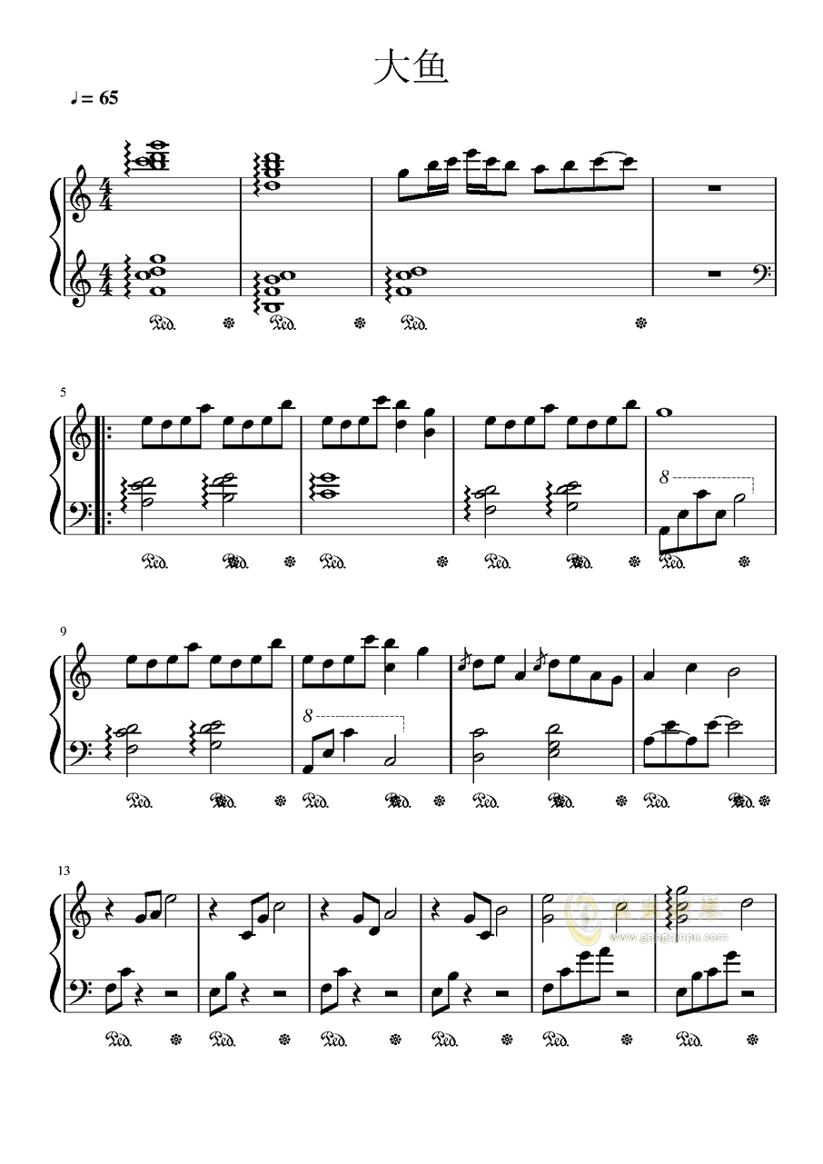 大鱼的钢琴简谱_大鱼钢琴简谱双手