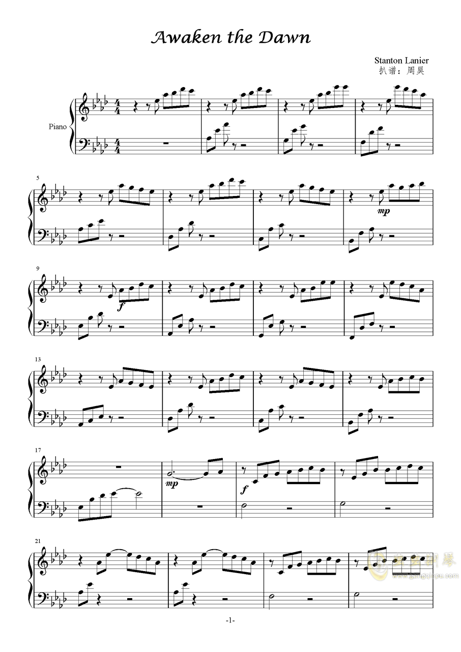 awaken the dawn钢琴谱-周昊-虫虫钢琴